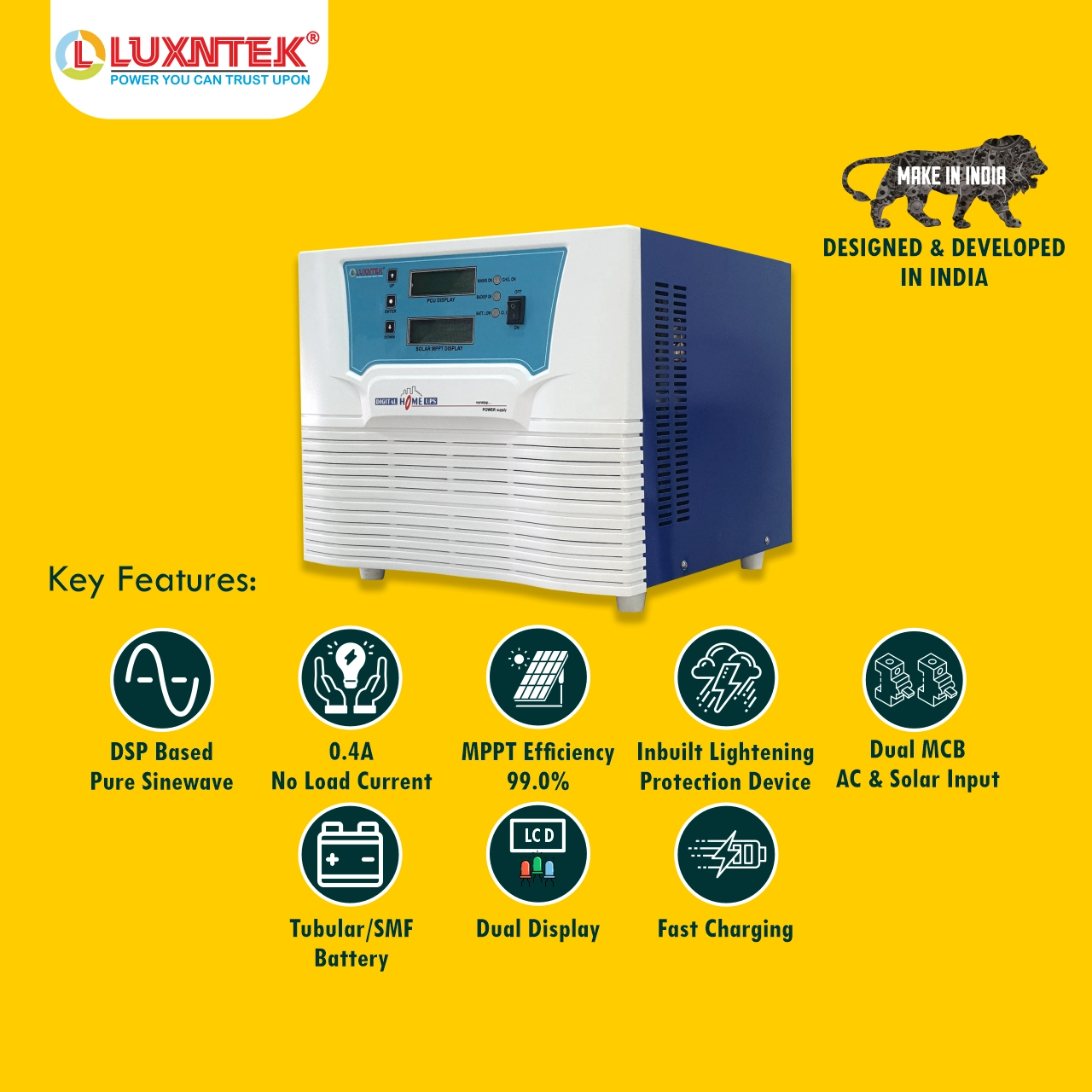 Luxntek Solar MPPT PCU 2kW 24V inverter 60 ampere charge controller